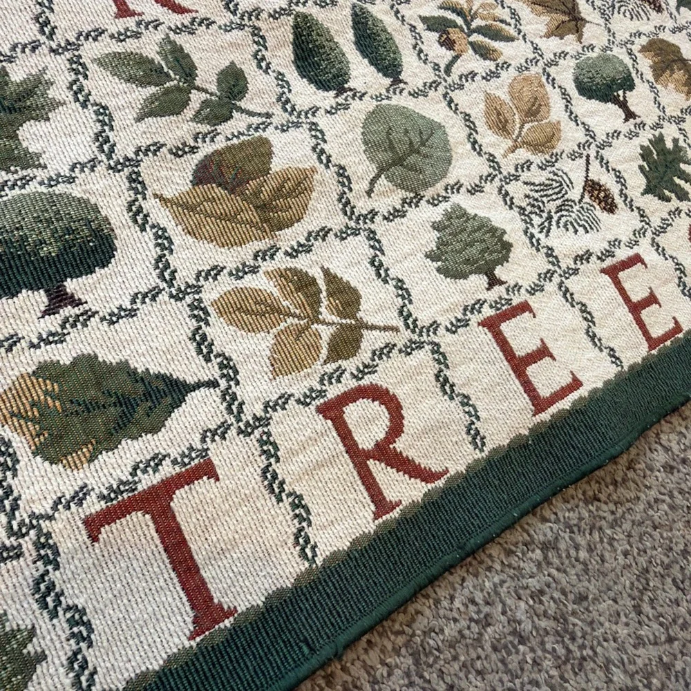 Trees Botanical Leaves Fall Tapestry Table Runner Green Border 64